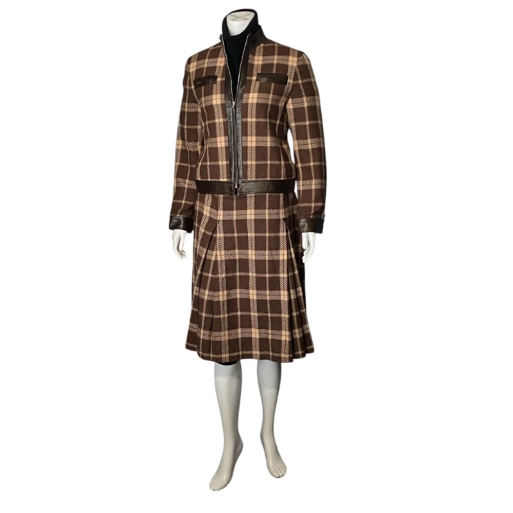 VoterNom 💯% Wool France Made Full Line Plaid Jacket and Skirt Set Size 38|2